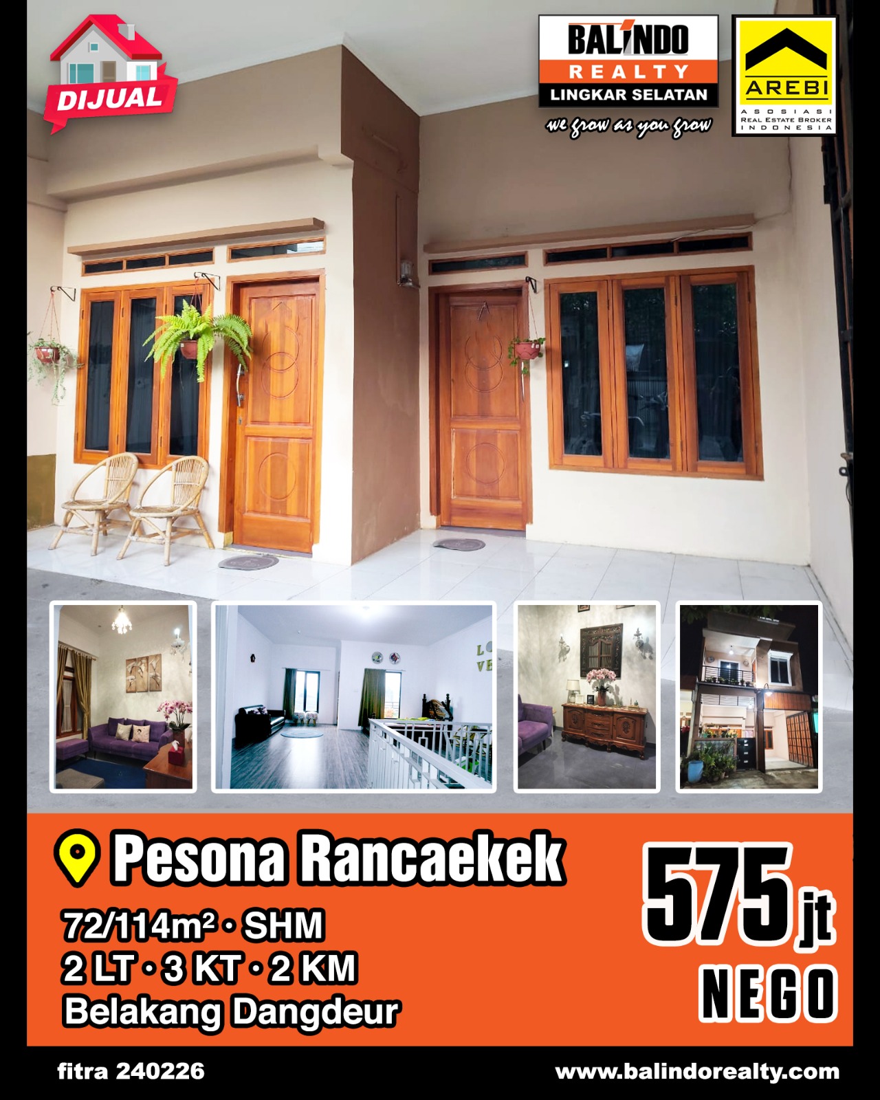 Dijual Rumah 2 Lantai Belakang Dangdeur di Pesona Rancaekek