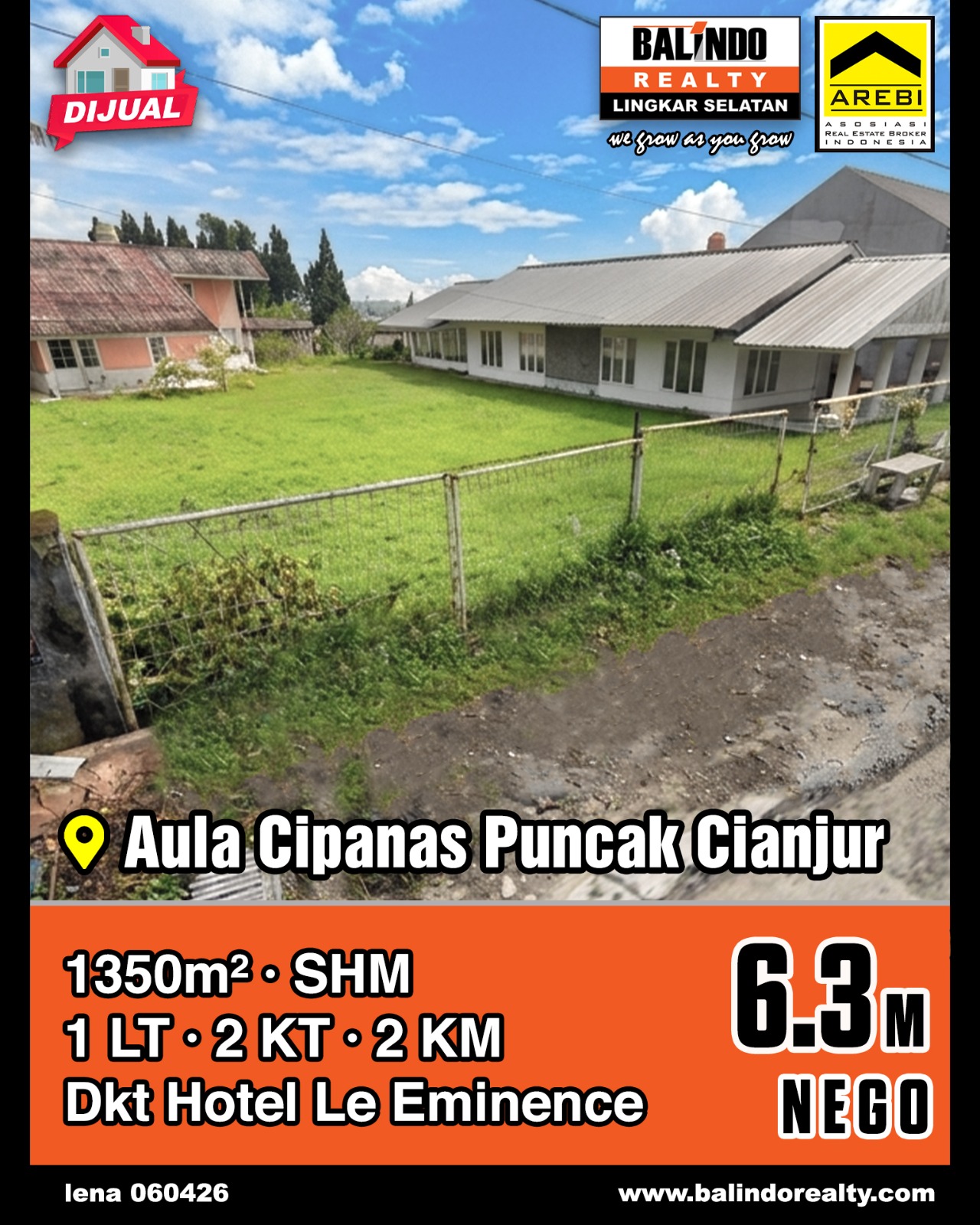 Dijual Aula dekat Hotel Le Eminence di Cipanas Puncak Cianjur