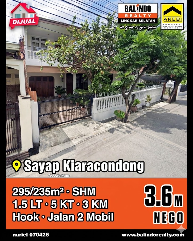 Dijual Rumah 1.5 Lantai Posisi Hook di Sayap Kiaracondong