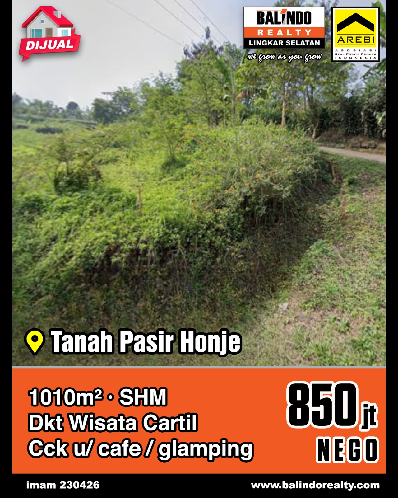 Dijual Tanah Dekat Wisata Cartil Cocok Untuk Cafe di Pasir Honje