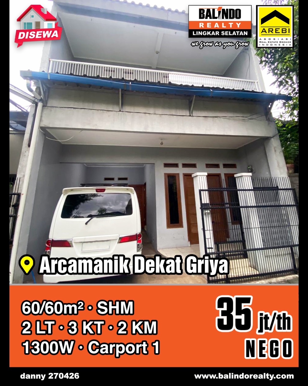 Disewakan Rumah 2 Lantai Lokasi Strategis di Arcamanik dkt Griya