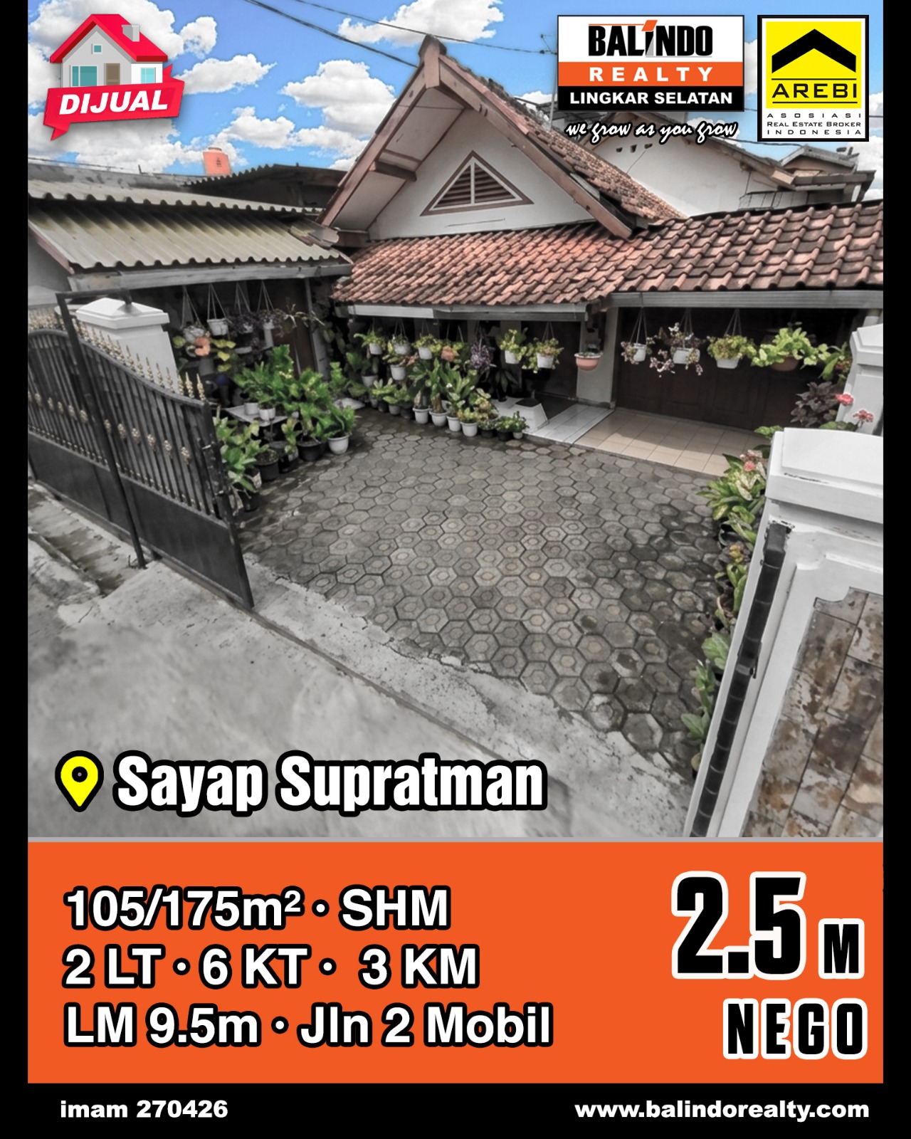 Dijual Rumah Lokasi Strategis dan Nyaman di Sayap Supratman