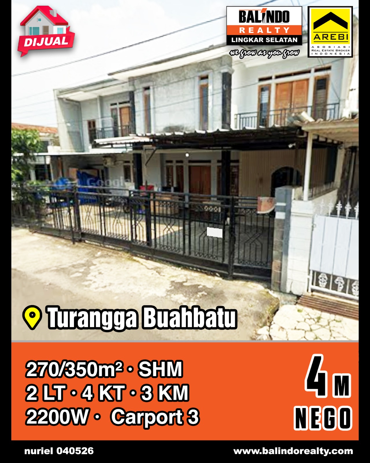 Dijual Rumah 2 Lantai Lokasi Strategis di Turangga Buahbatu