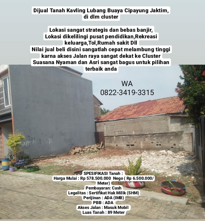 Tanah kavling dalam cluster Lubang Buaya Cipayung Jakarta Ti