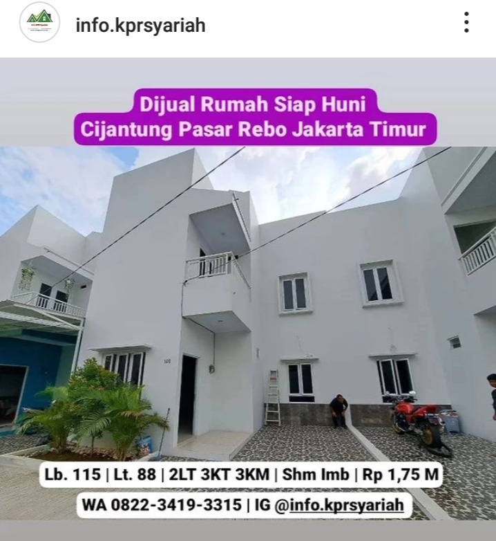 Rumah dijual dekat Mall Cijantung Pasar Rebo Jakarta Timur