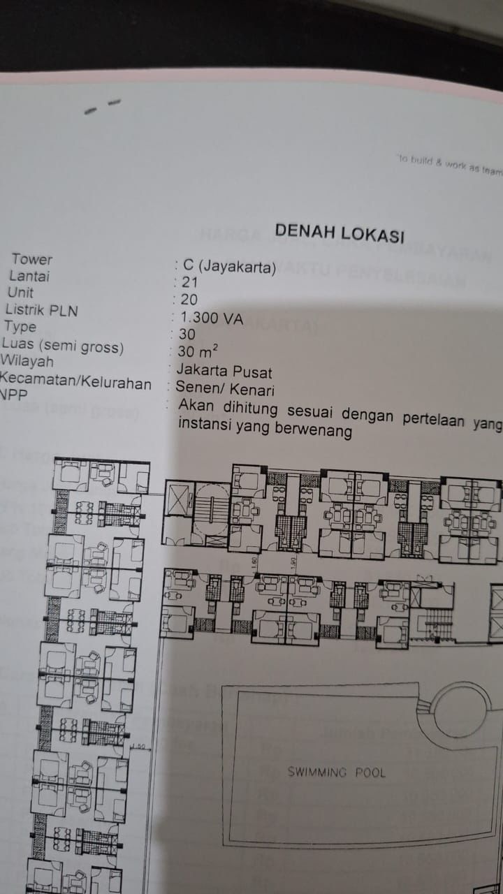 Dijual unit Apartement di Menteng Square (BU)
