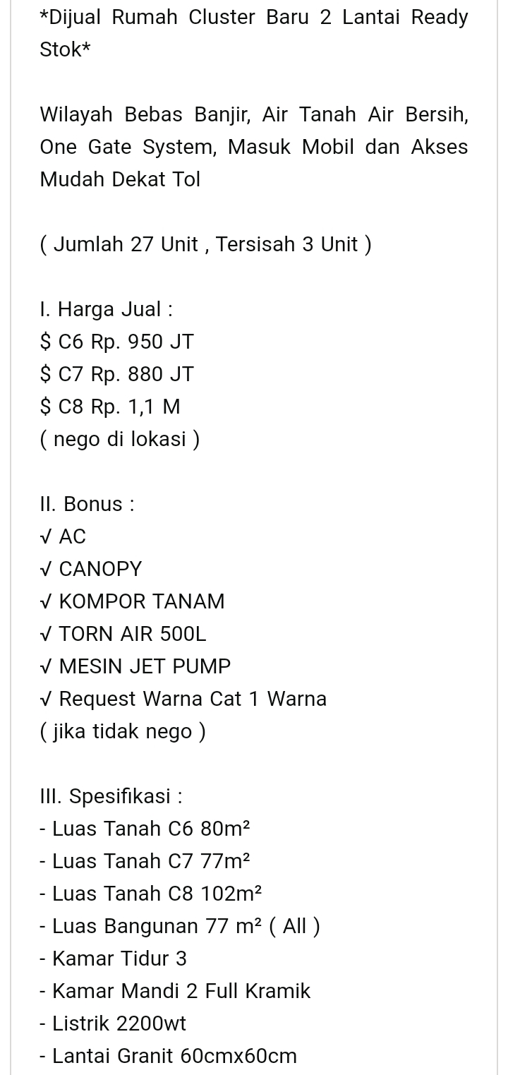 RUMAH CLUSTER MINIMALIS HARGA MURAH DI BAWAH 1M