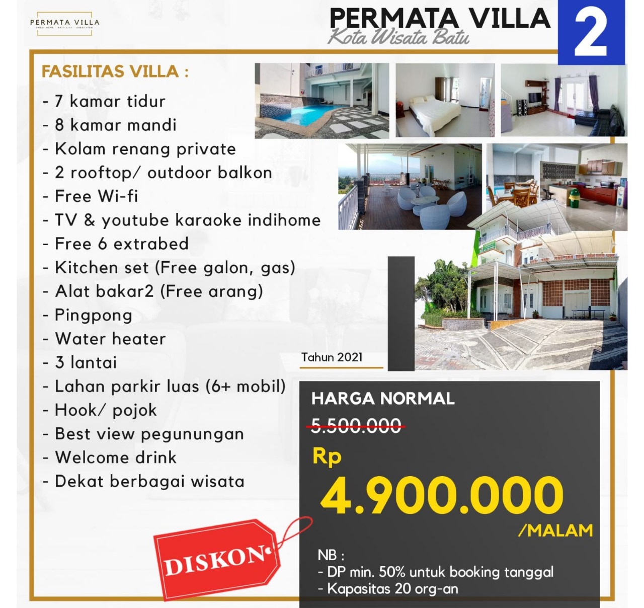 Disewakan Villa Kawasan Wisata Kota Batu Lengkap HARGA PER MALAM