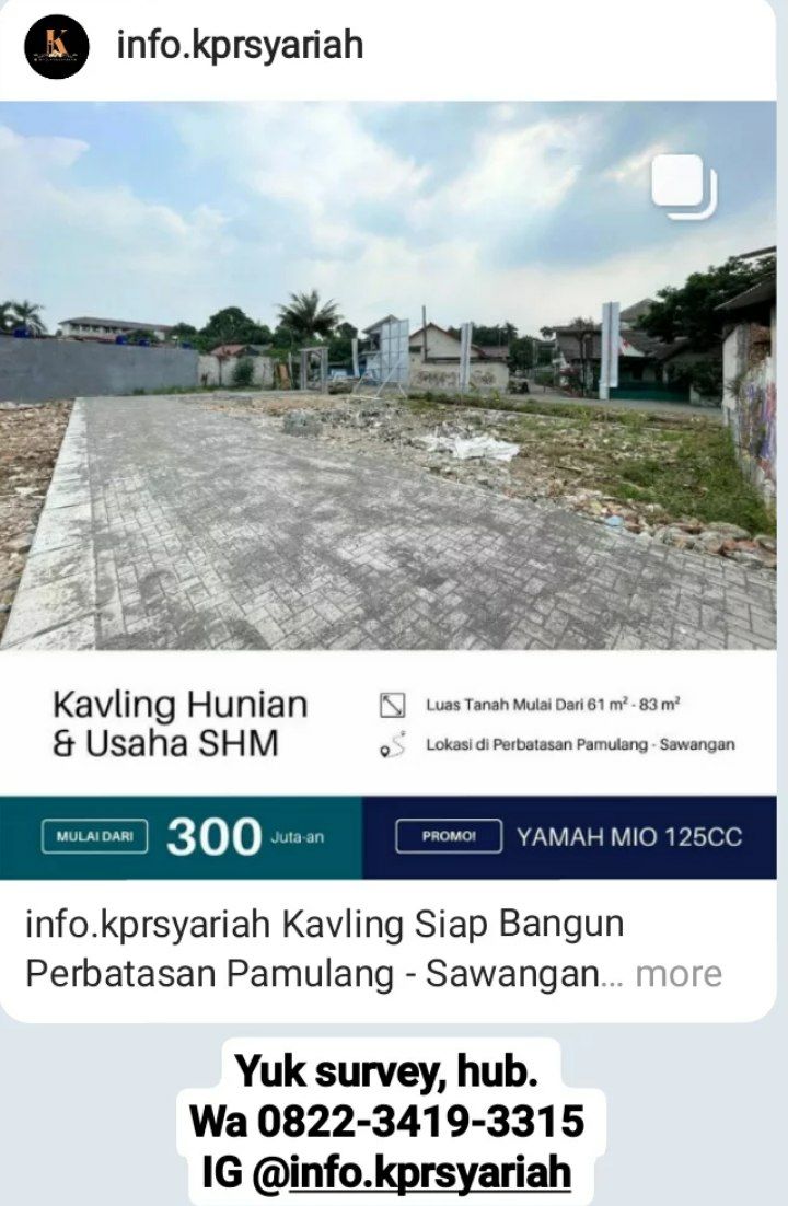 Kavling siap bangun Pamulang Tangerang Selatan bonus motor