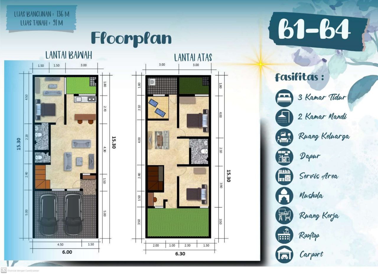 Rumah 2 Lantai Skandinavian Plus Rooftop di Grogol Depok