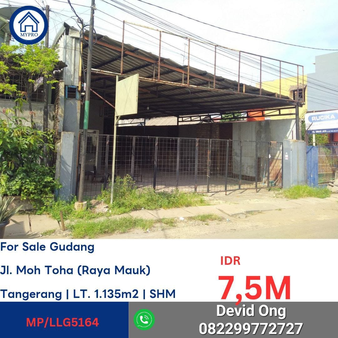 Dijual Gudang MURAH Lelang Jl Moh Toha, Tangerang