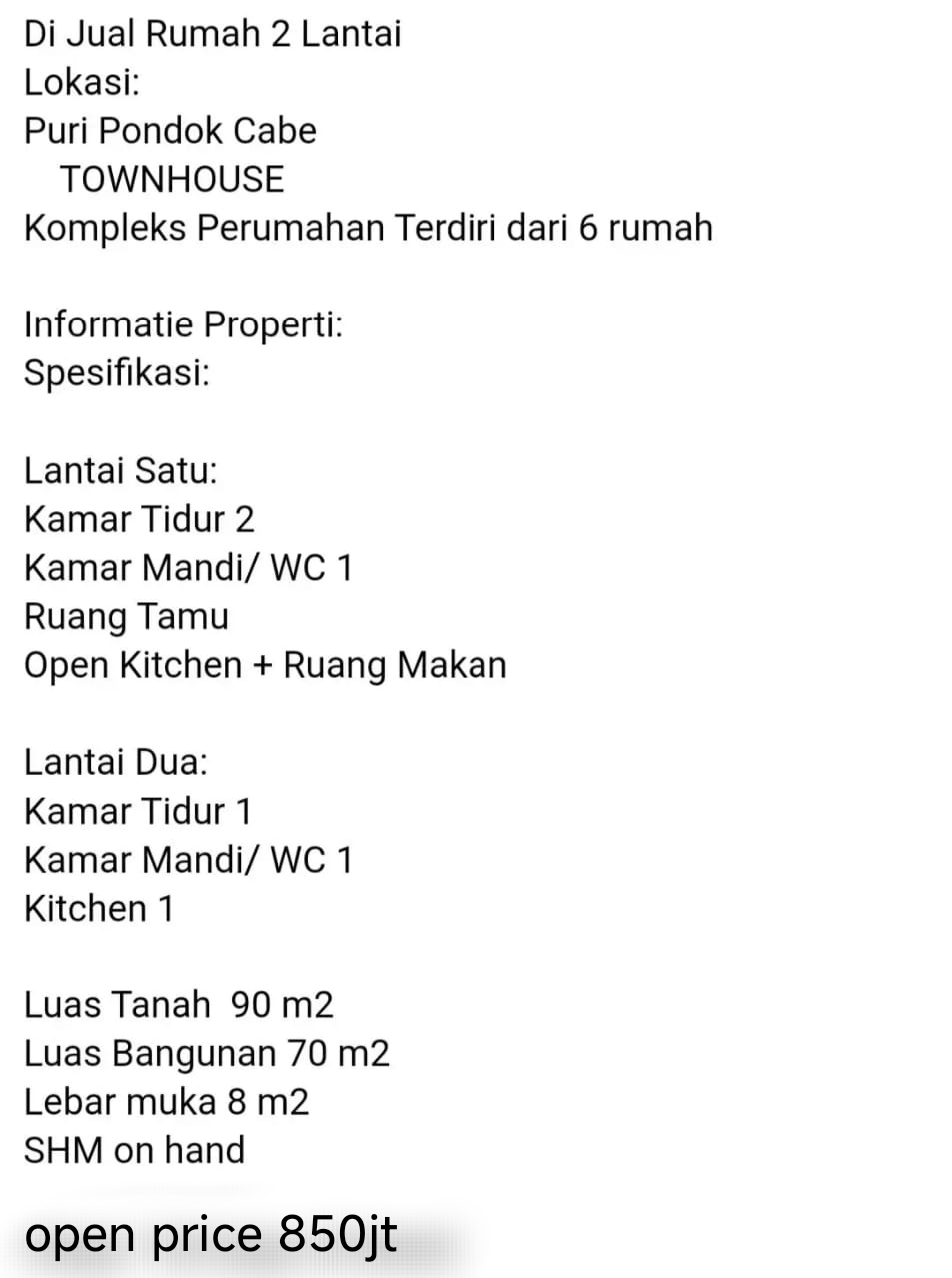 Dijual Rumah 2Lt strategis di puri pondok cabe townhouse, tangse