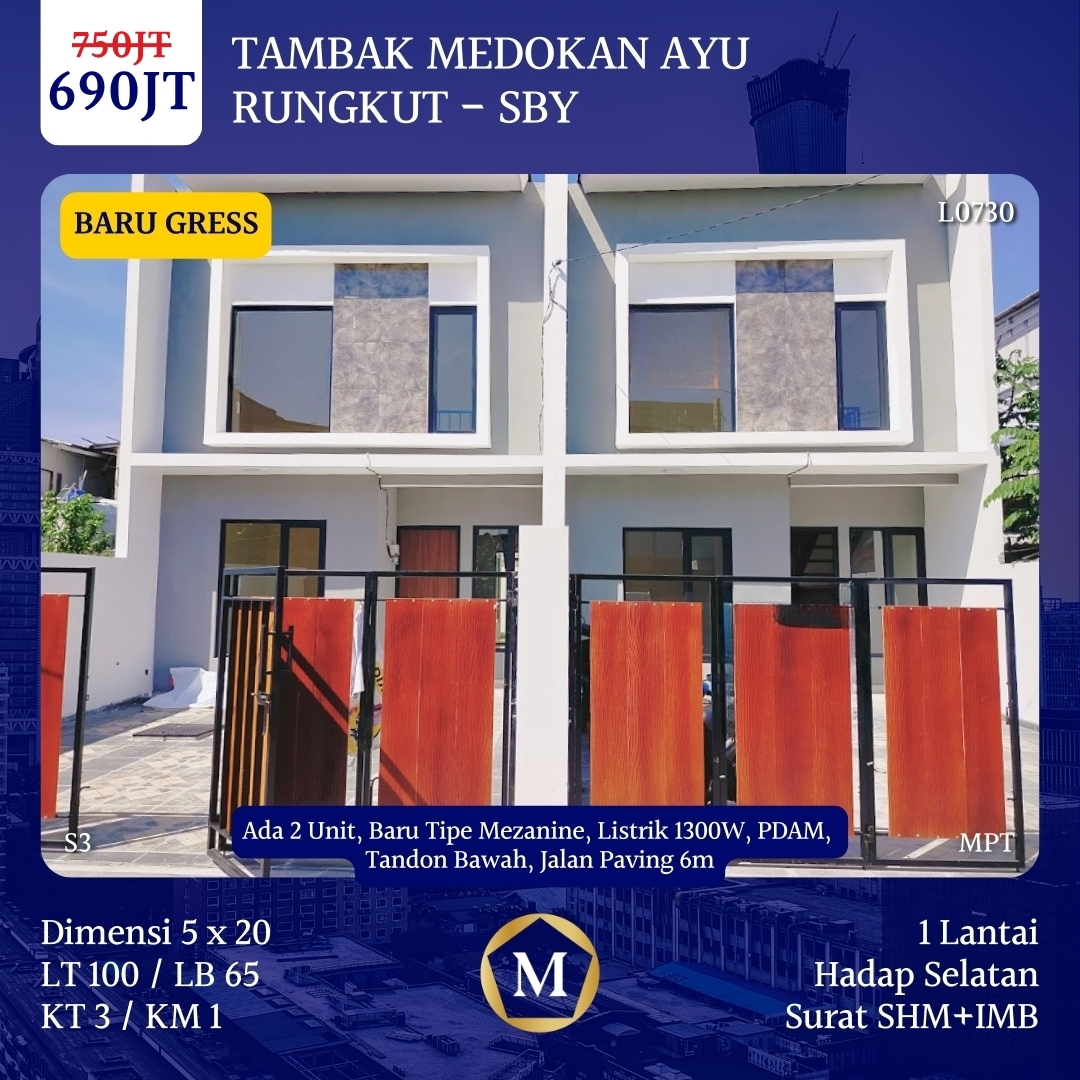 Rumah Tambak Medokan Ayu Rungkut GressSHM Dekat Wonorejo Pandugo