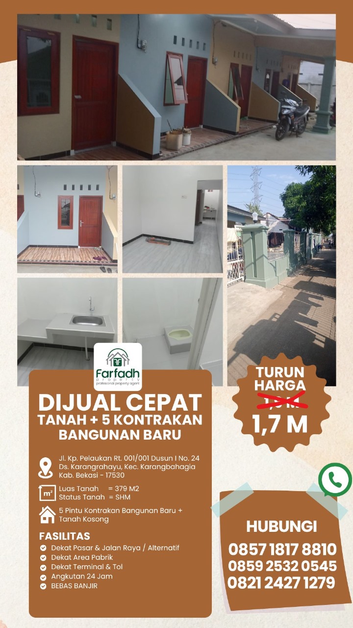 DiJual Cepat Rumah Siap Huni 5 kontrakan Baru KAB.BEKASI