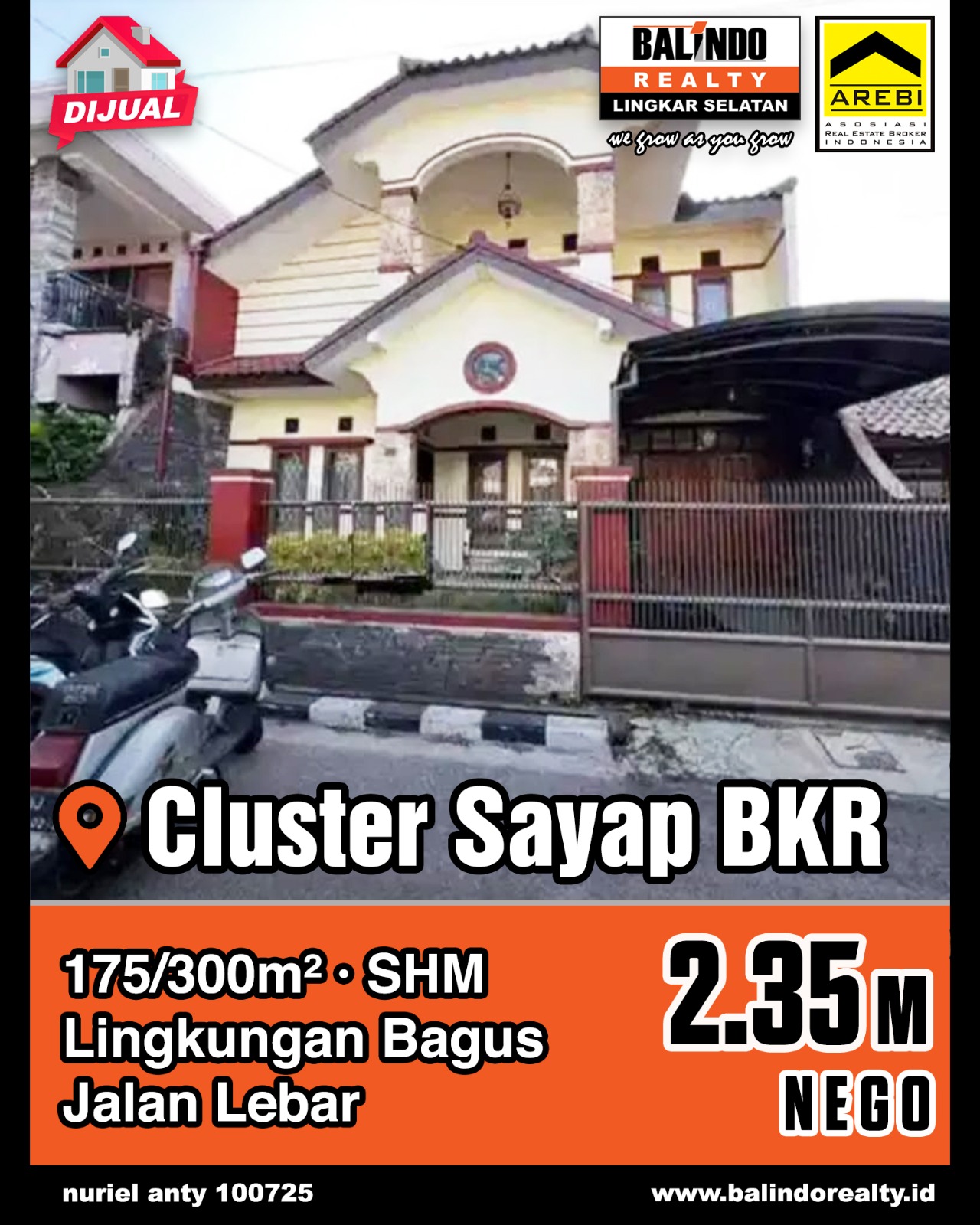 Dijual Rumah Lingkungan Bagus Jalan Lebar di Cluster Sayap BKR