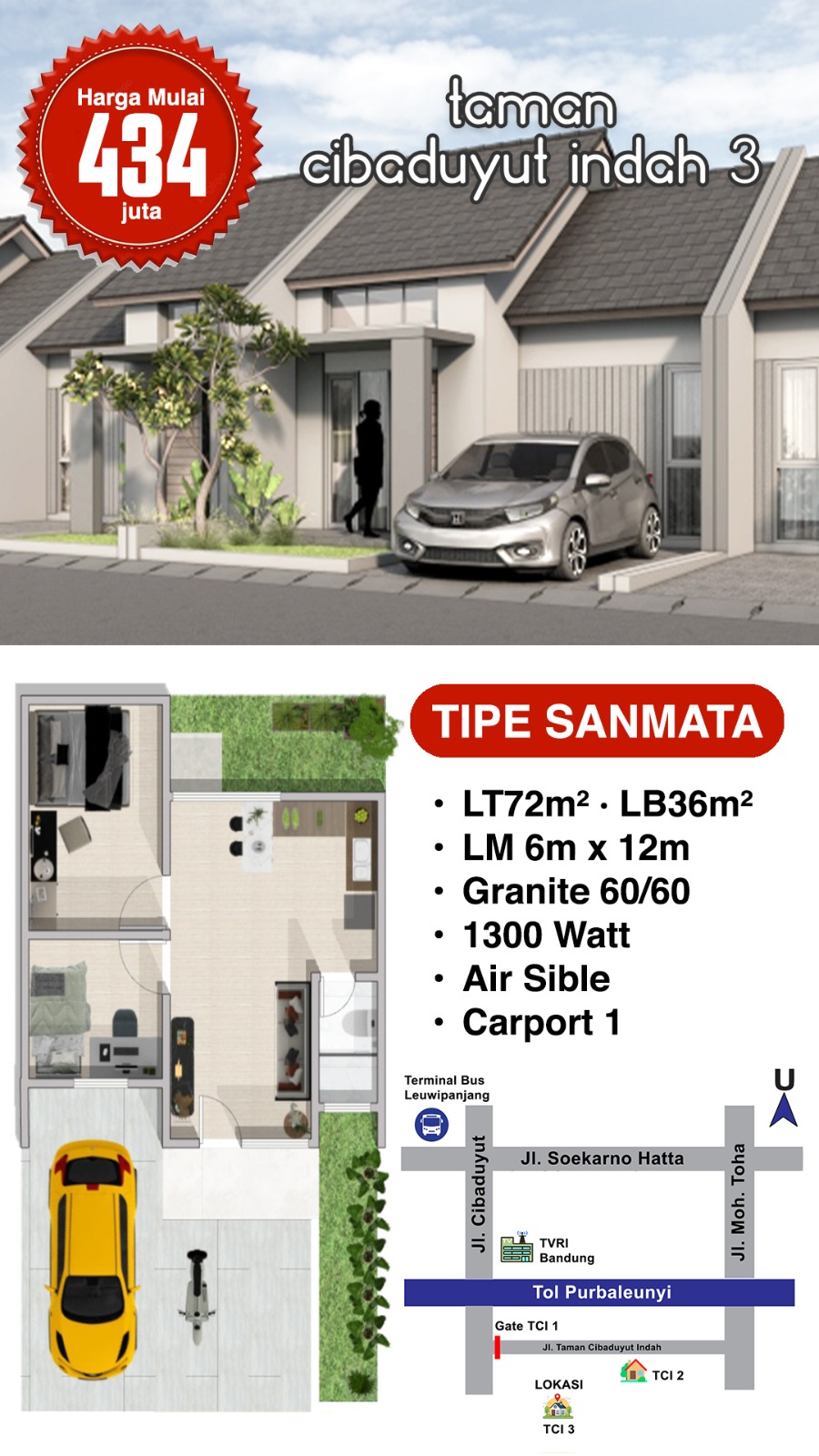Dijual Rumah Nyaman Tipe Sanmata di Taman Cibaduyut Indah 3