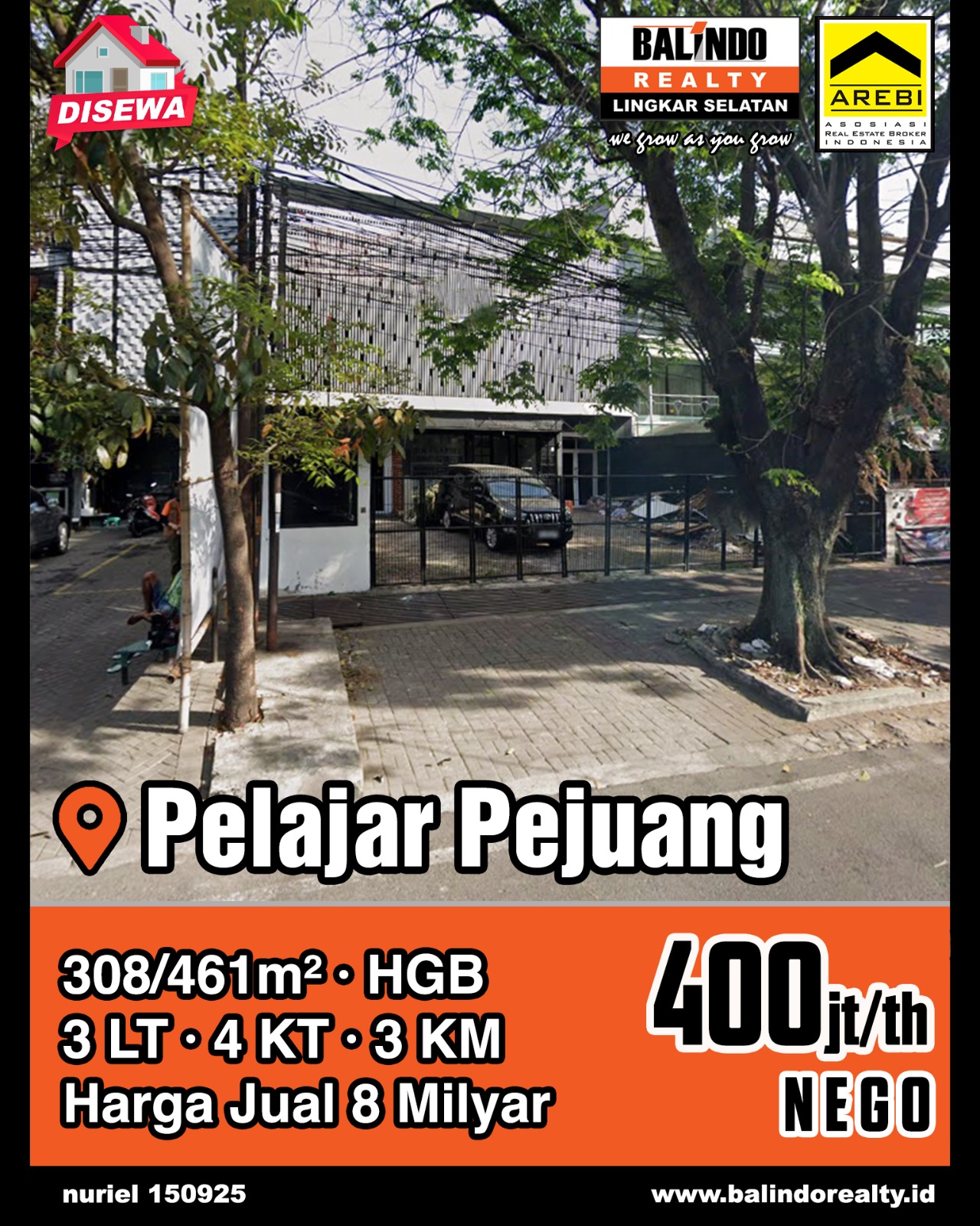 Disewakan Rumah Strategis Tengah Kota di Pelajar Pejuang