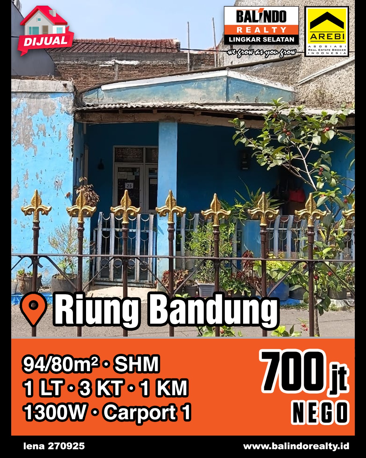 Dijual Rumah Nyaman 1 Lantai di Riung Bandung