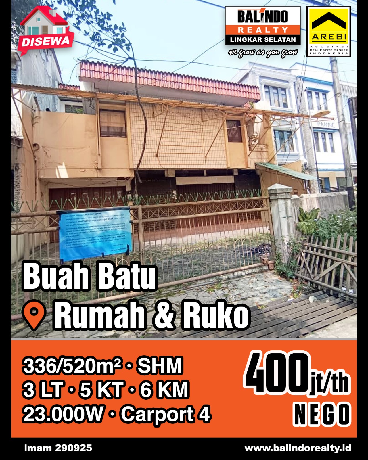 Disewakan Rumah dan Ruko Strategis Tengah Kota di Buah Batu