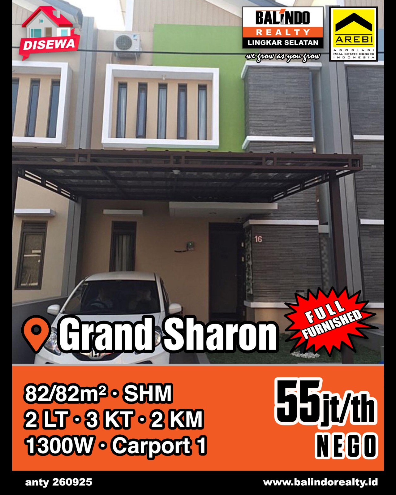 Dijual Rumah 1 Lantai Full Furnished di Grand Sharon