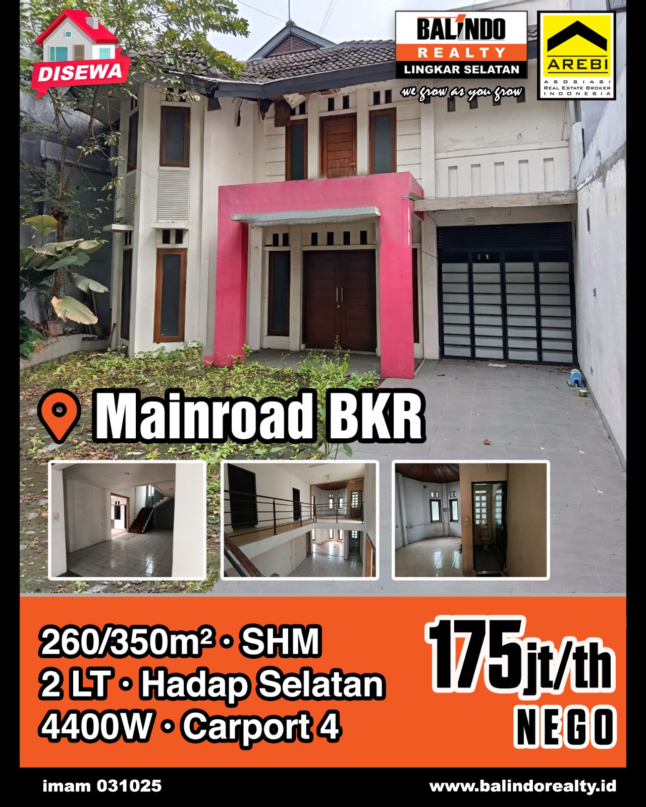 Disewakan Ruko 2 Lantai Hadap Selatan di Mainroad BKR