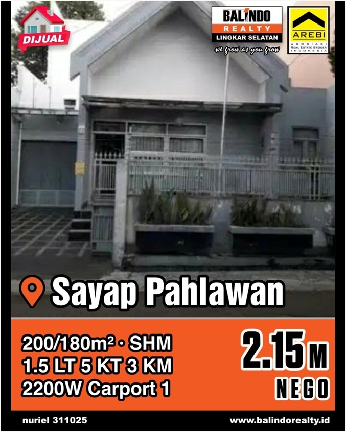 Dijual Rumah Lokasi Strategis Tengah Kota di Sayap Pahlawan